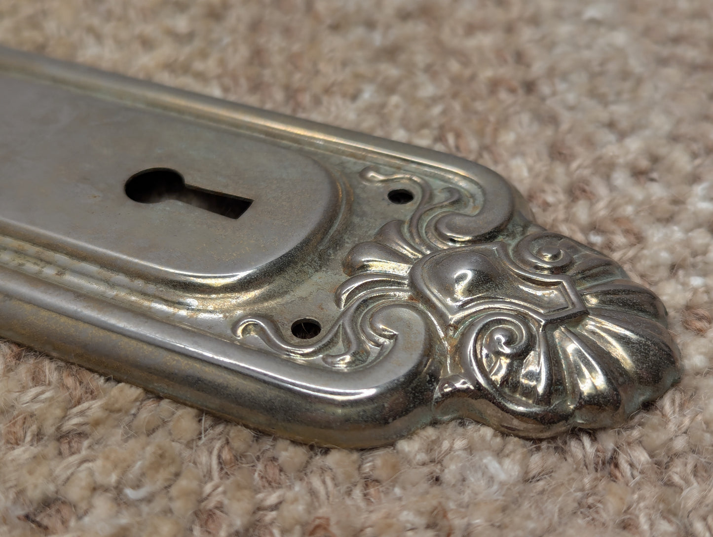 Antique 2 3/8" x 8" Steel Door Knob Plate