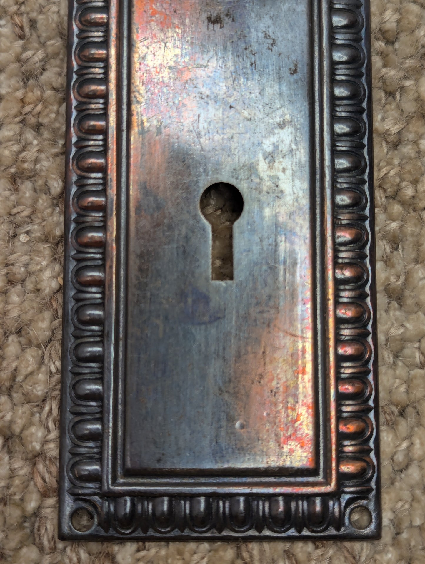 Antique 2 5/16" x 6 1/2" Egg & Dart Steel Door Knob Plate