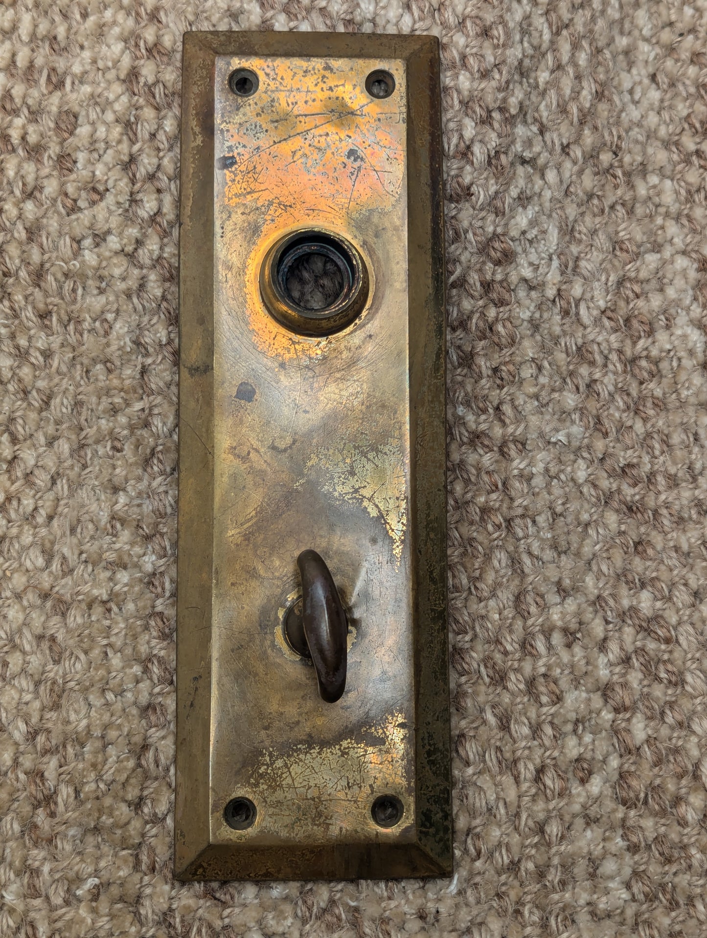 Antique 2 1/8" x 8" Brass Thumb Turn Door Knob Plate