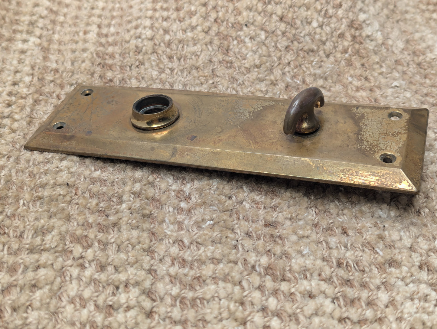 Antique 2 1/8" x 8" Brass Thumb Turn Door Knob Plate