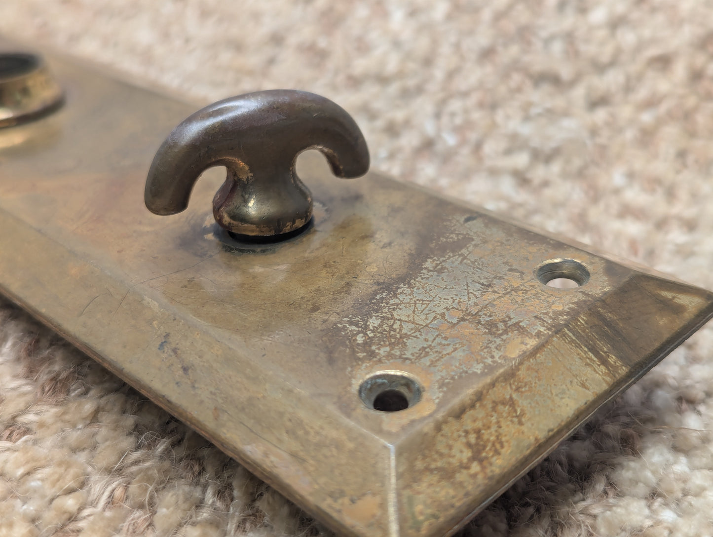 Antique 2 1/8" x 8" Brass Thumb Turn Door Knob Plate