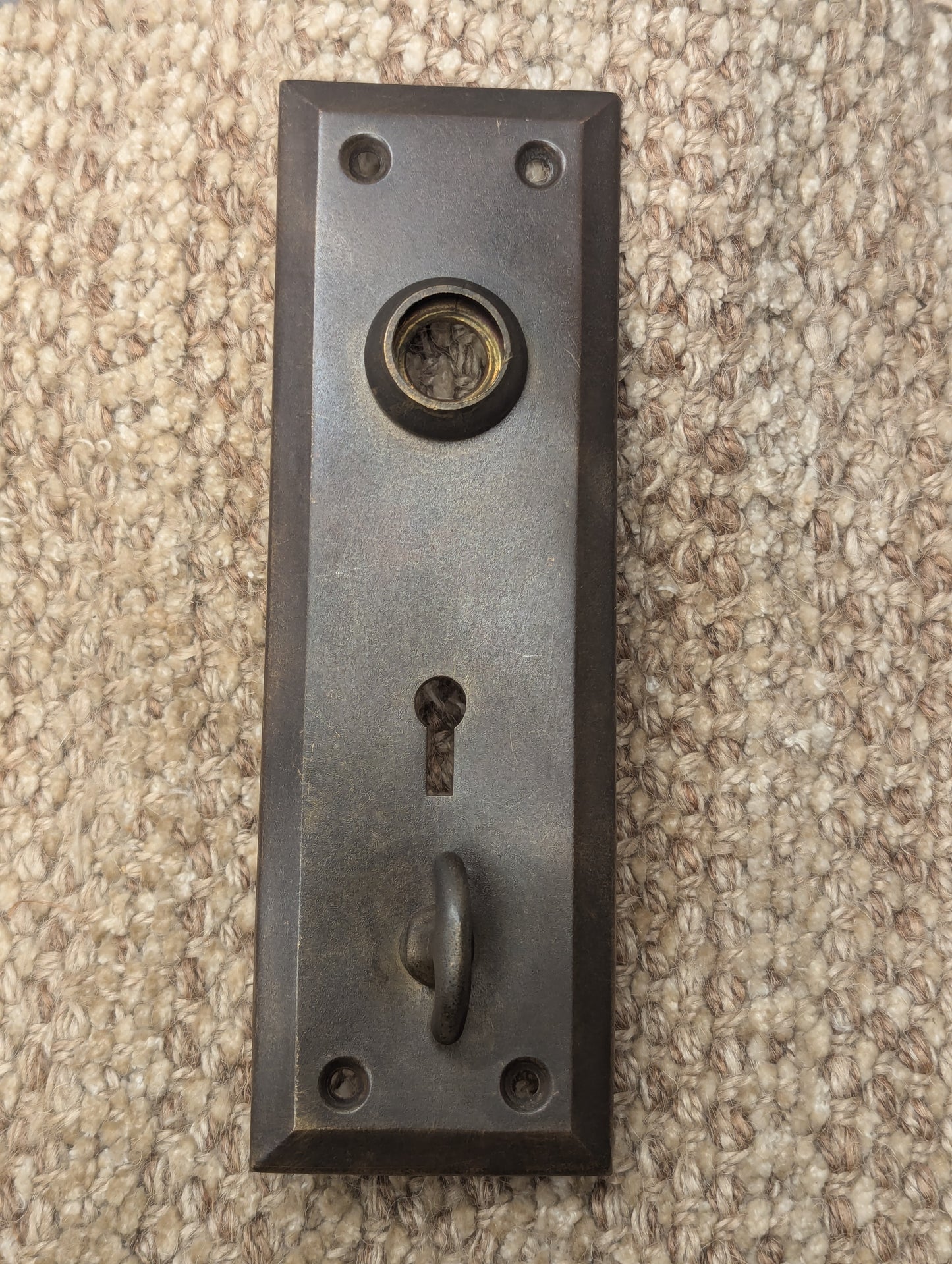 Antique 2 1/4" x 7" Steel Thumb Turn Door Knob Plate Pat. July 17, 1900