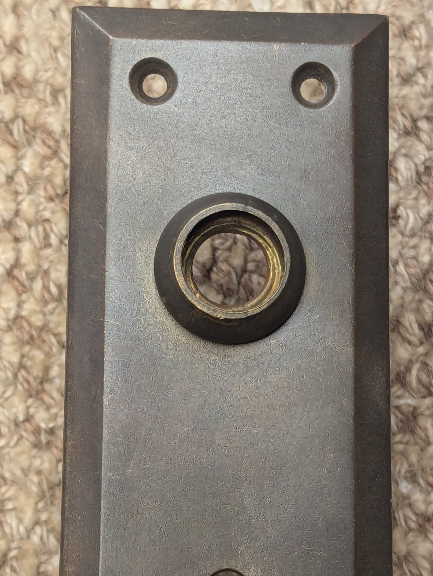 Antique 2 1/4" x 7" Steel Thumb Turn Door Knob Plate Pat. July 17, 1900