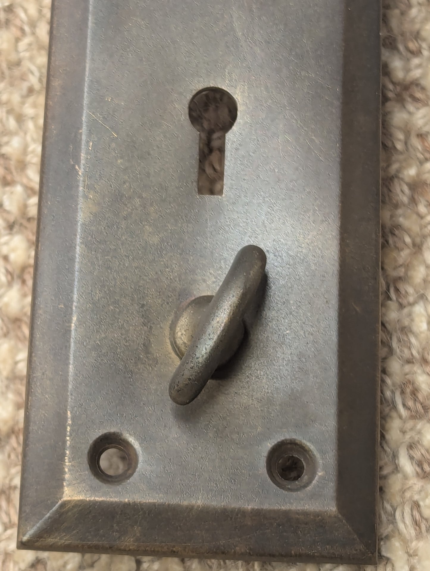 Antique 2 1/4" x 7" Steel Thumb Turn Door Knob Plate Pat. July 17, 1900