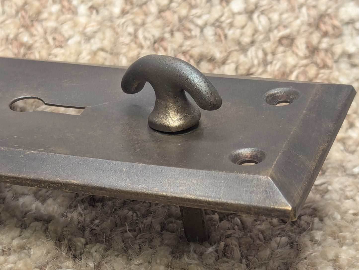 Antique 2 1/4" x 7" Steel Thumb Turn Door Knob Plate Pat. July 17, 1900