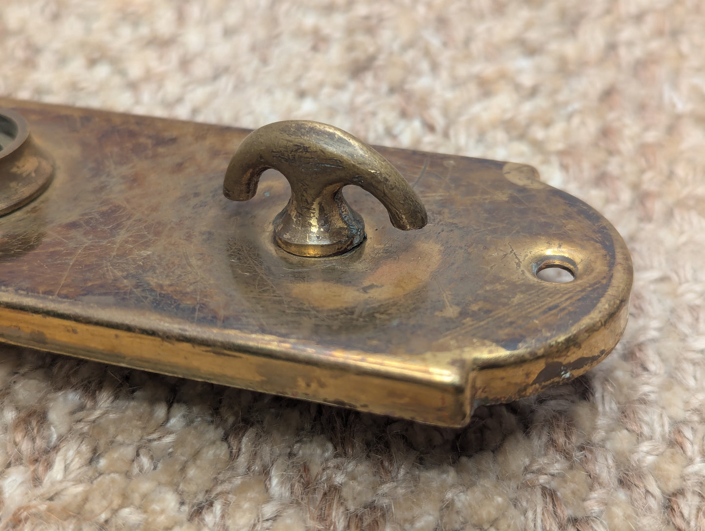 Antique 2" x 5" Brass Thumb Turn Door Knob Plate