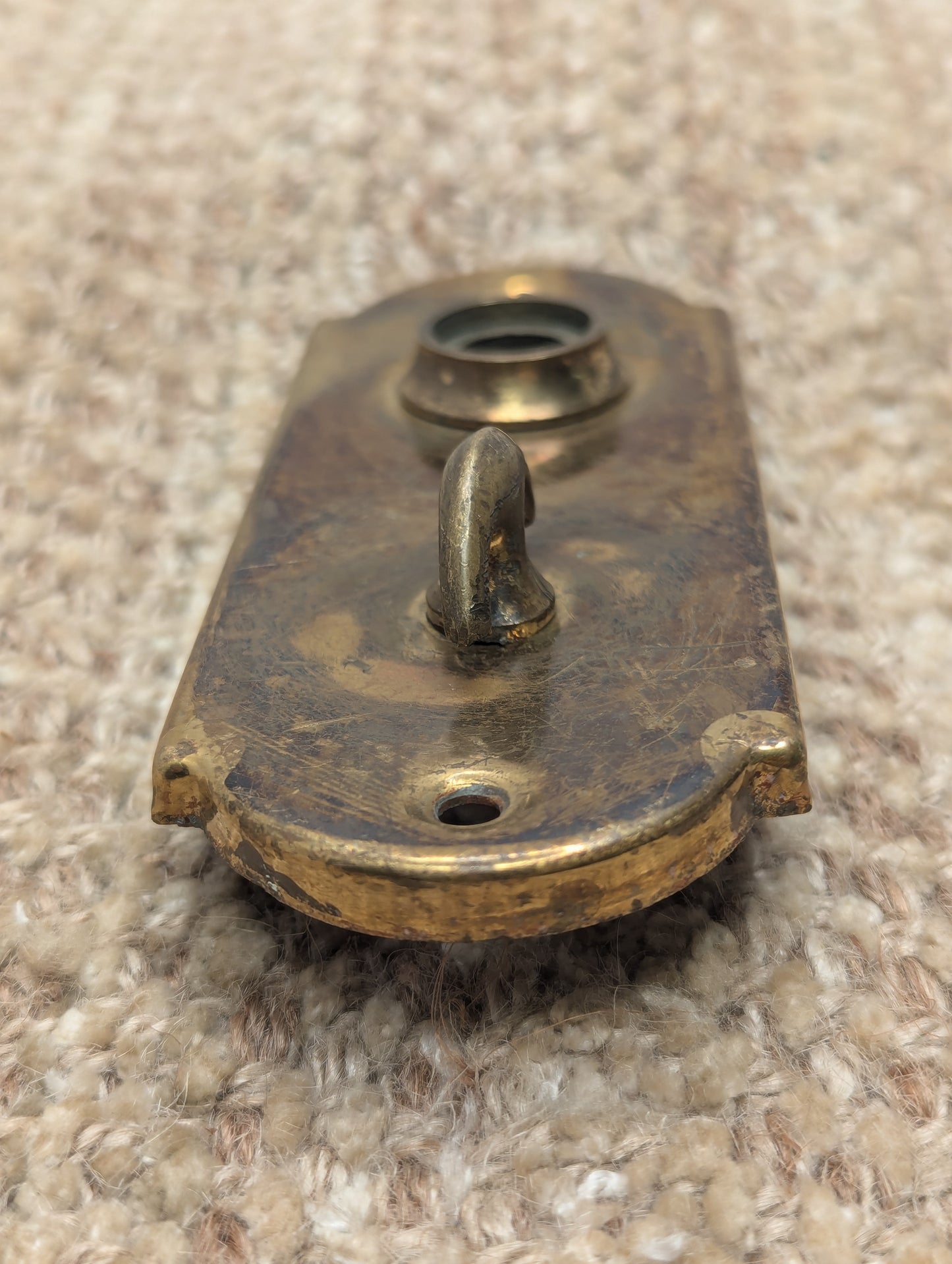 Antique 2" x 5" Brass Thumb Turn Door Knob Plate