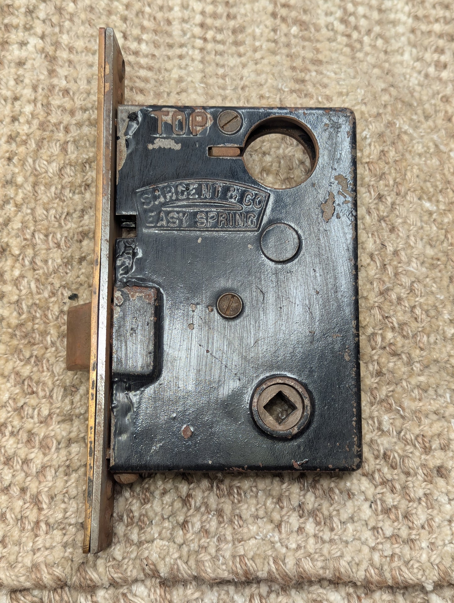 Antique Sargent Co. Easy Spring Exterior Mortise Lock With Brass Face Plate