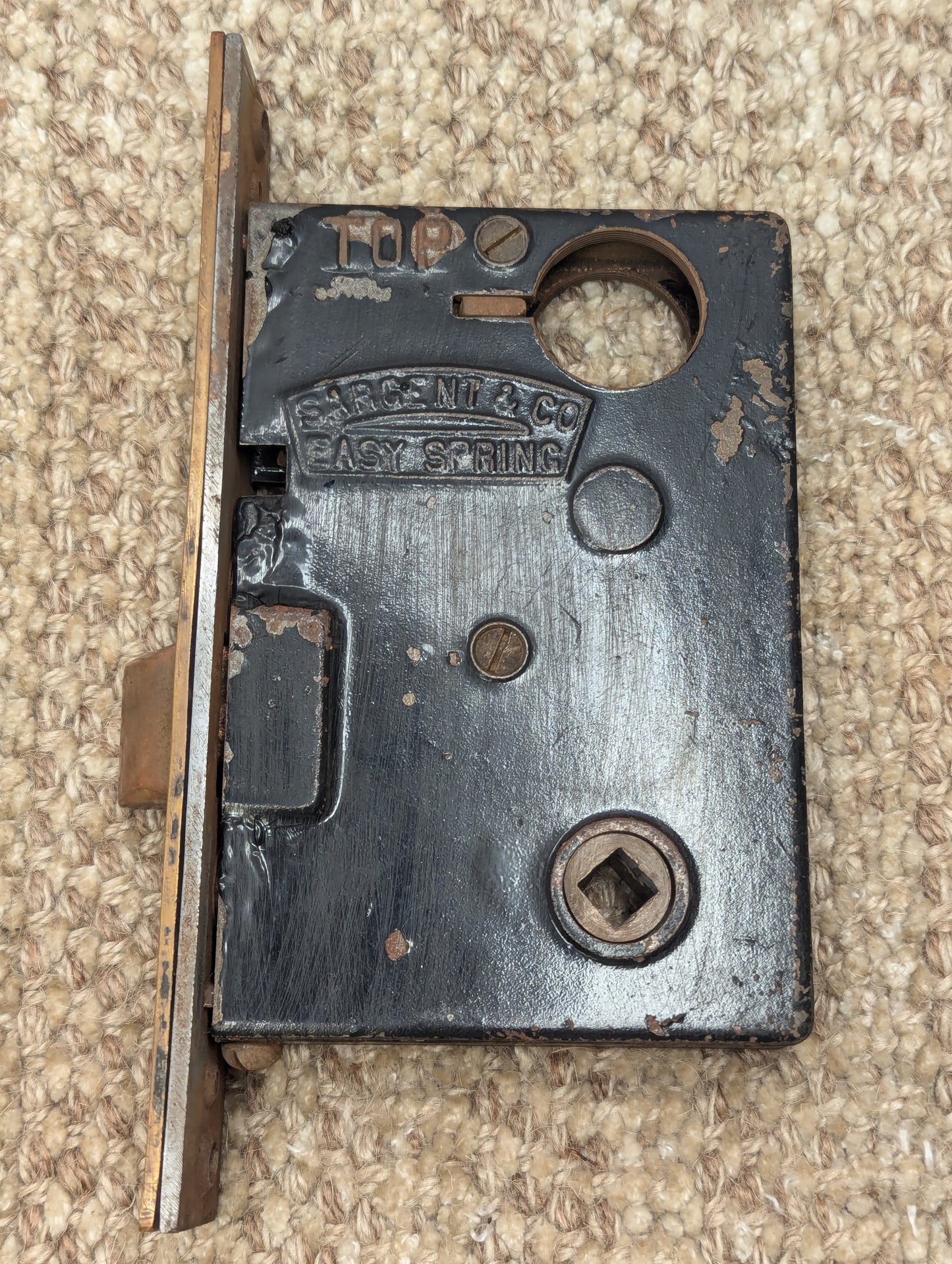 Antique Sargent Co. Easy Spring Exterior Mortise Lock With Brass Face Plate