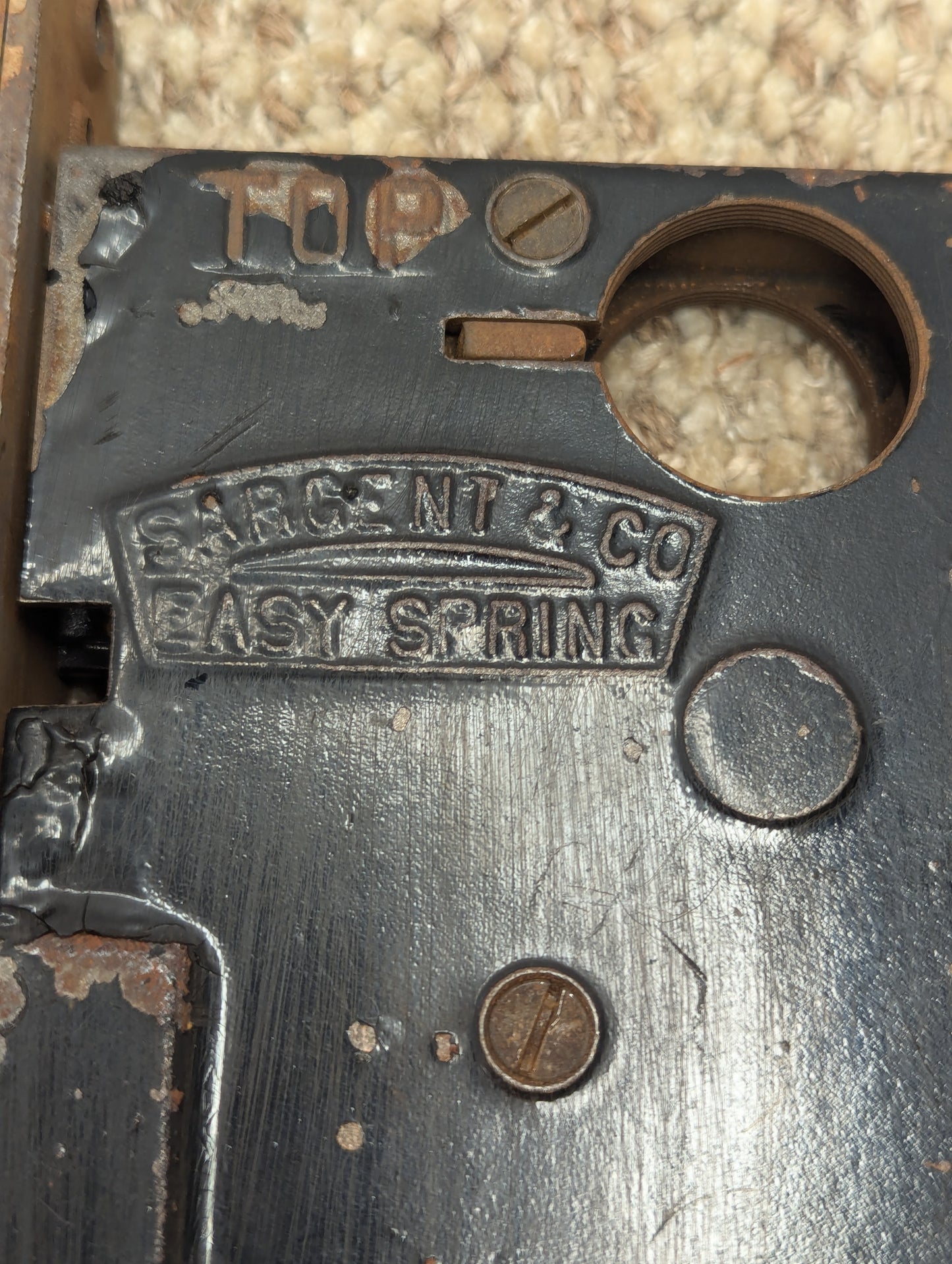 Antique Sargent Co. Easy Spring Exterior Mortise Lock With Brass Face Plate