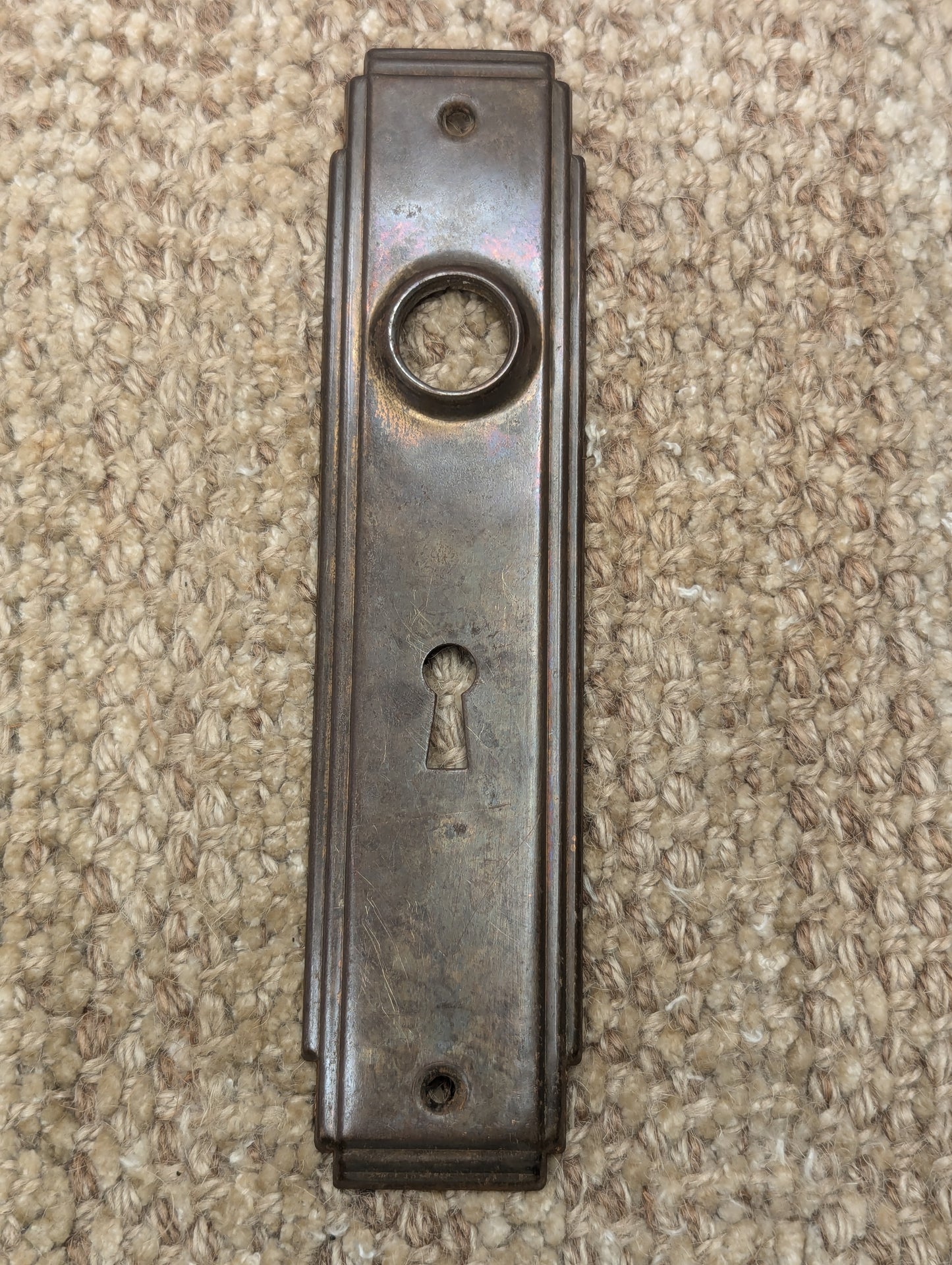 Antique Stamped Steel 1 3/4"  x 7 1/4" Door Knob Plate