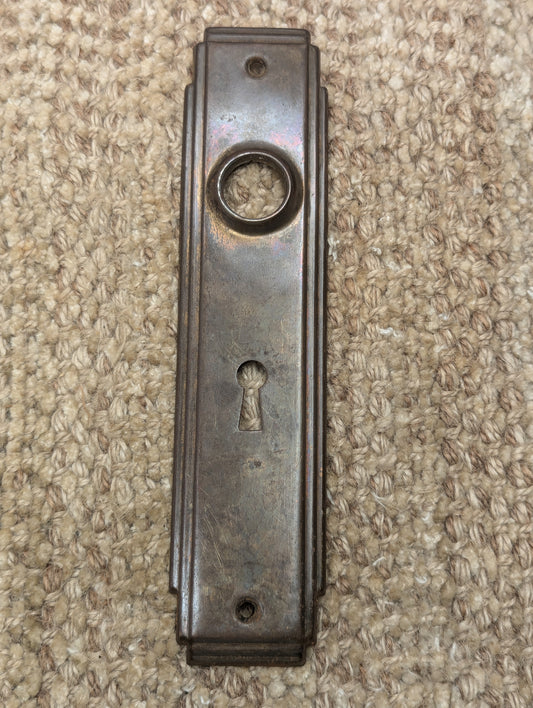 Antique Stamped Steel 1 3/4"  x 7 1/4" Door Knob Plate