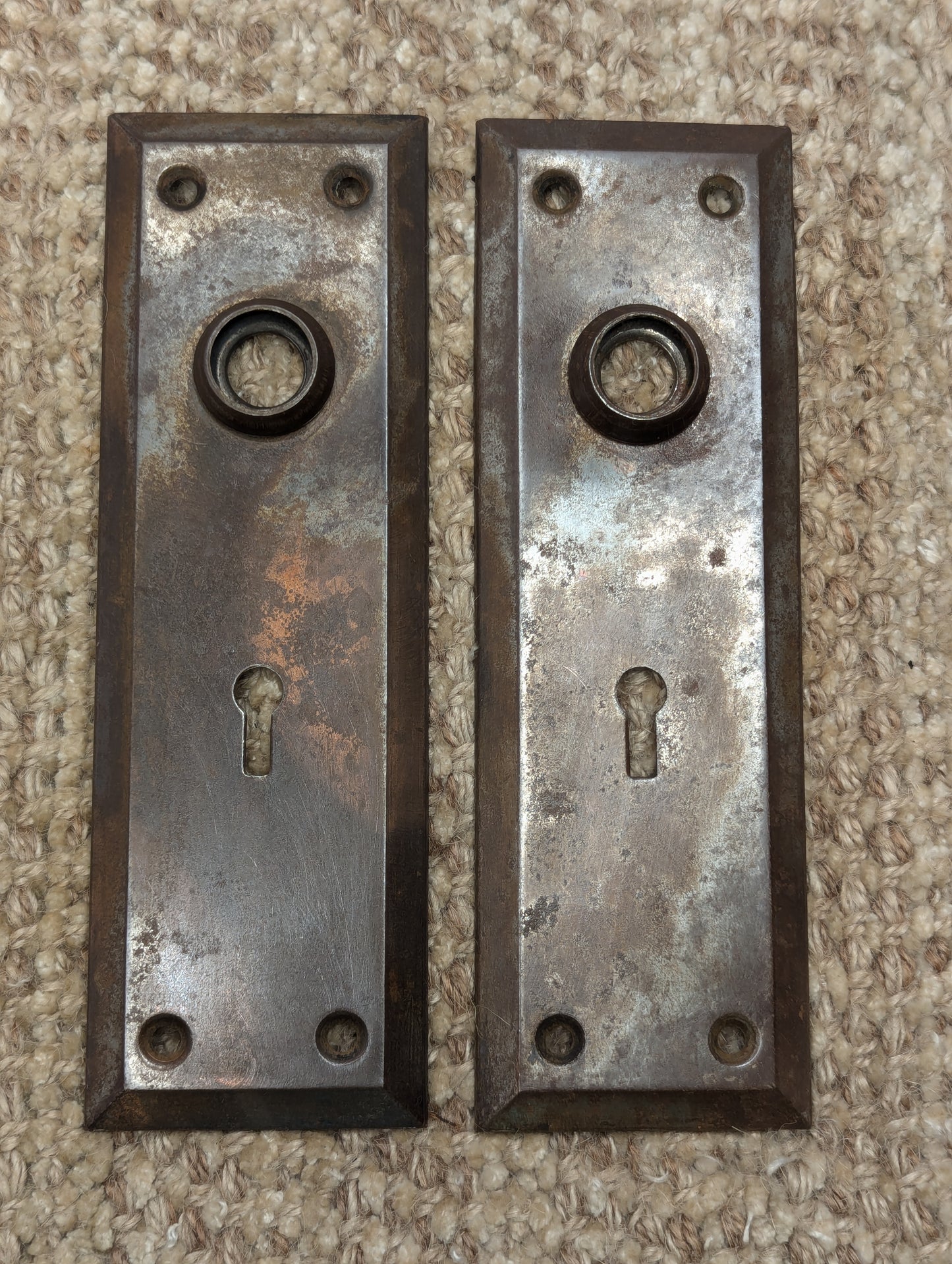 2 1/4" x 7" Pair Of Antique Steel Door Knob Plates