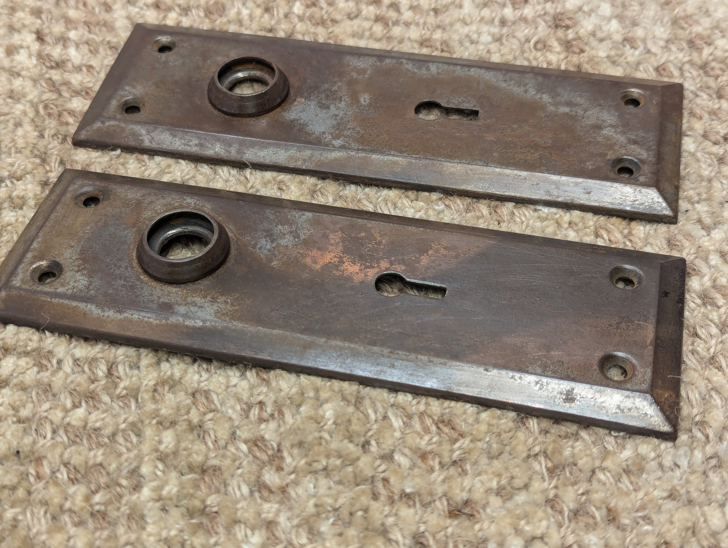 2 1/4" x 7" Pair Of Antique Steel Door Knob Plates