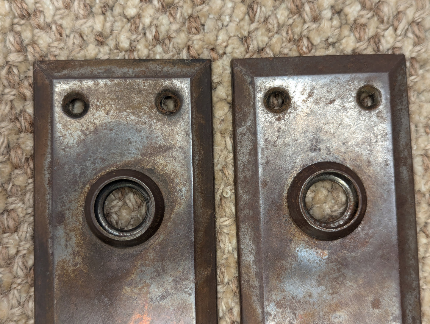 2 1/4" x 7" Pair Of Antique Steel Door Knob Plates