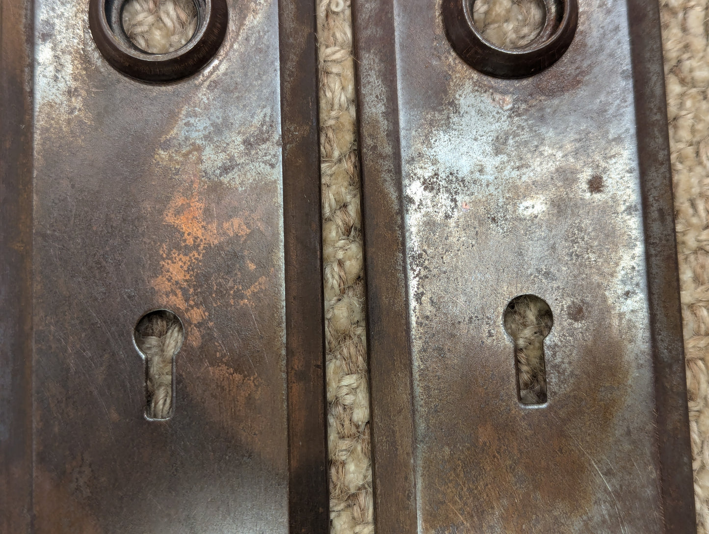 2 1/4" x 7" Pair Of Antique Steel Door Knob Plates