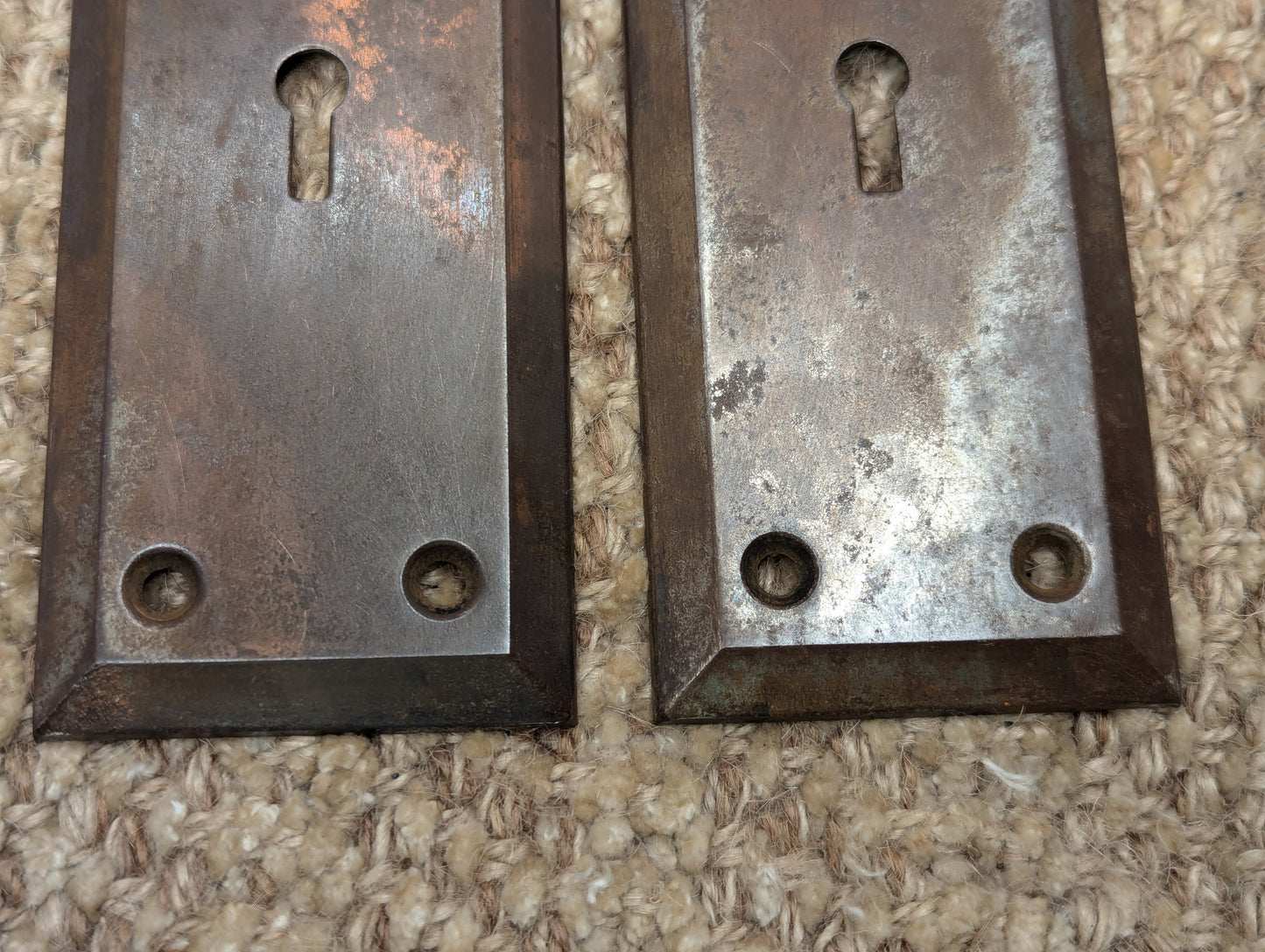 2 1/4" x 7" Pair Of Antique Steel Door Knob Plates