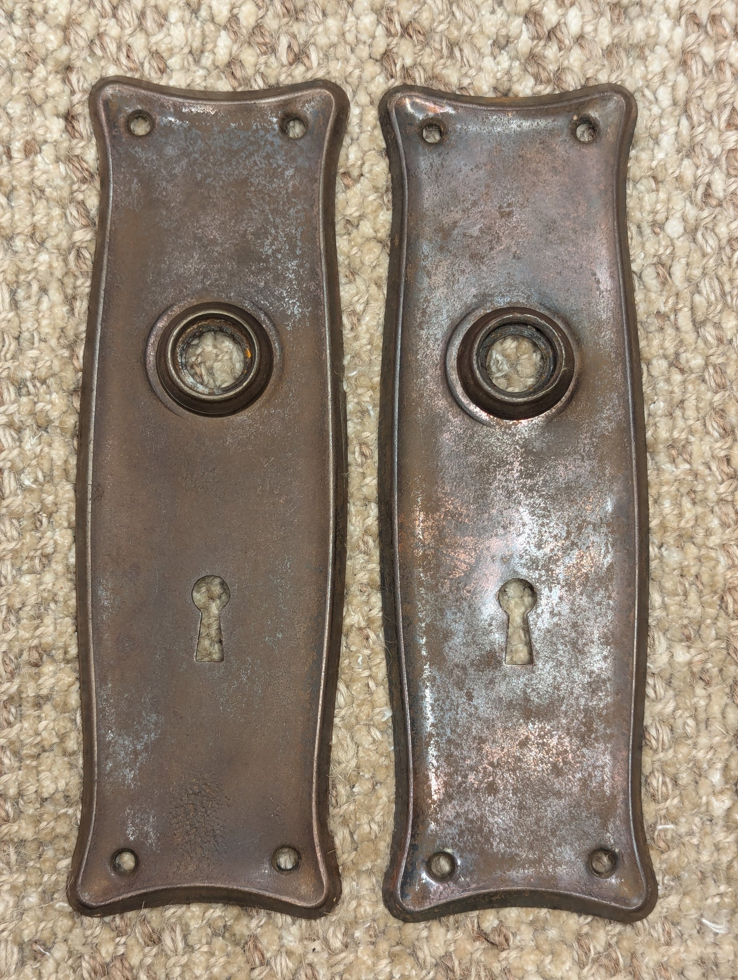 2 1/2" x 7 3/4" Pair Of Antique Steel Door Knob Plates