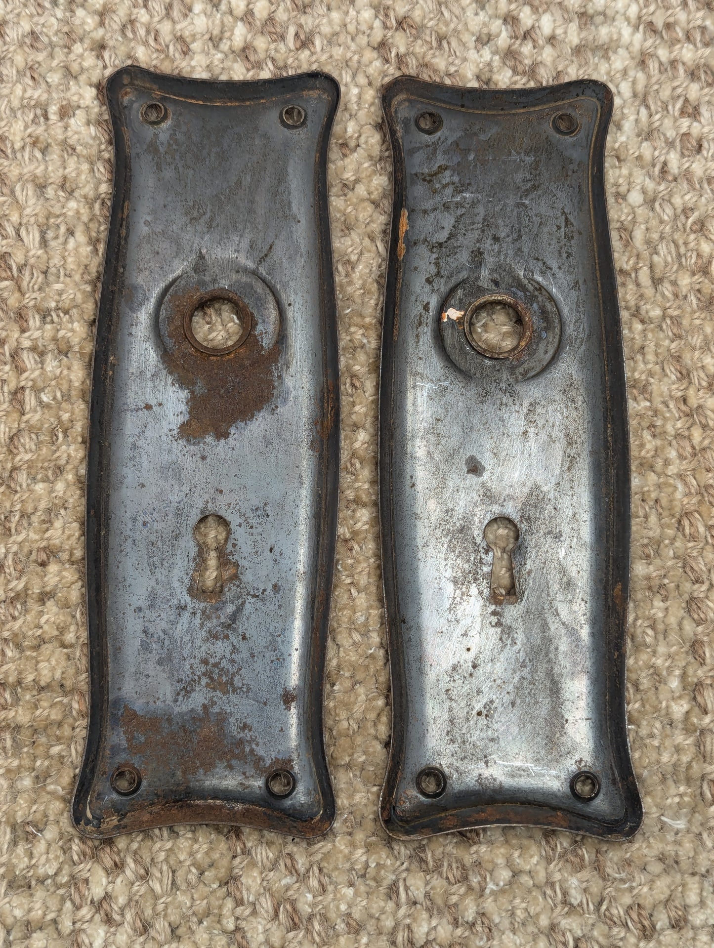 2 1/2" x 7 3/4" Pair Of Antique Steel Door Knob Plates