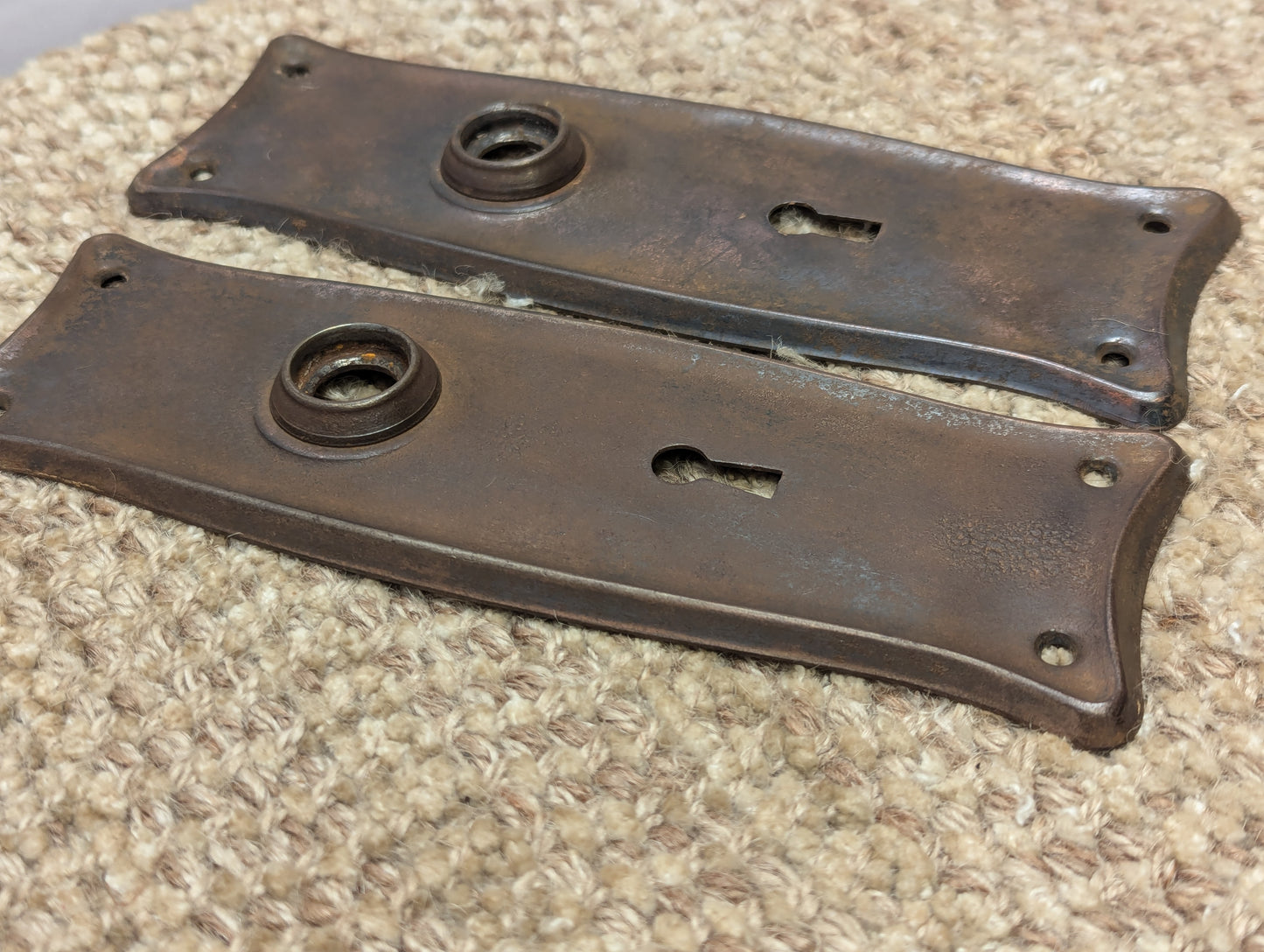 2 1/2" x 7 3/4" Pair Of Antique Steel Door Knob Plates