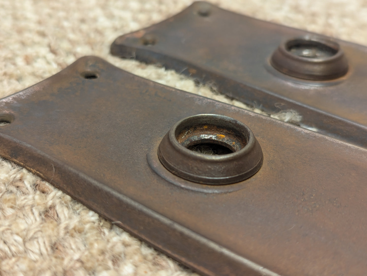 2 1/2" x 7 3/4" Pair Of Antique Steel Door Knob Plates