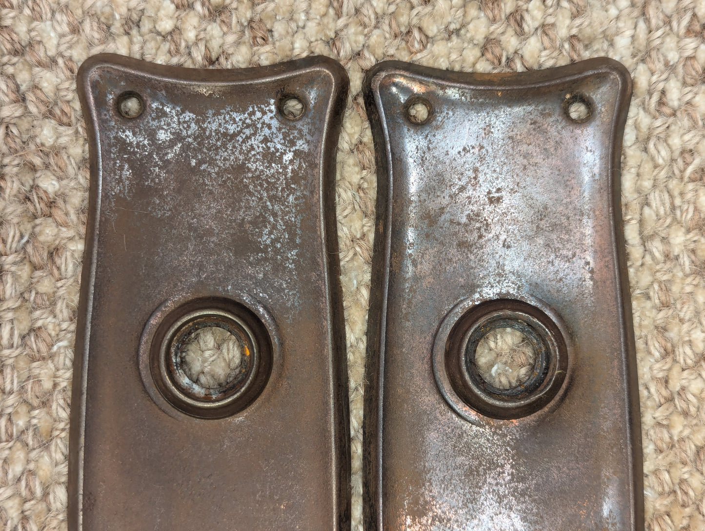 2 1/2" x 7 3/4" Pair Of Antique Steel Door Knob Plates