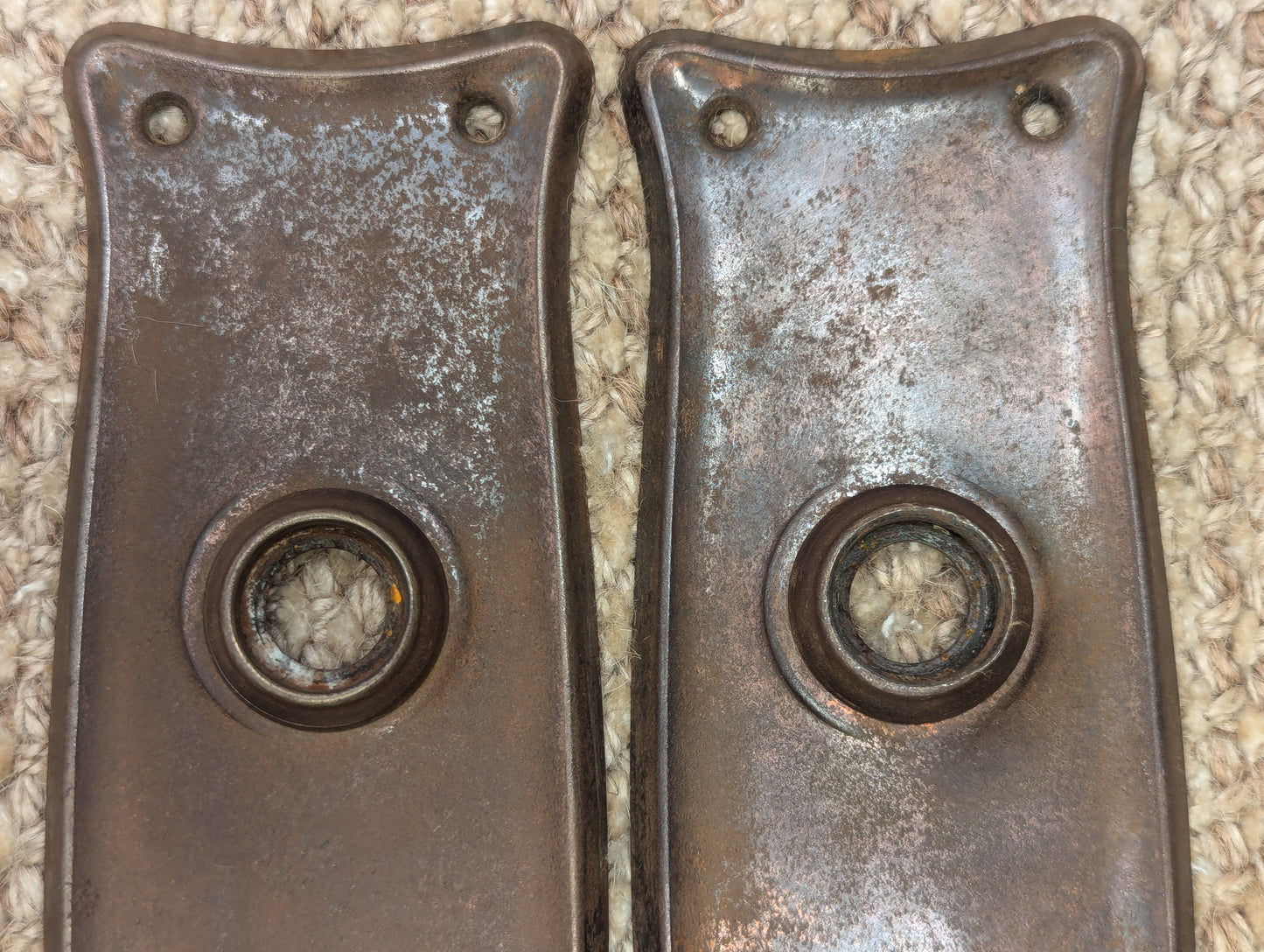 2 1/2" x 7 3/4" Pair Of Antique Steel Door Knob Plates