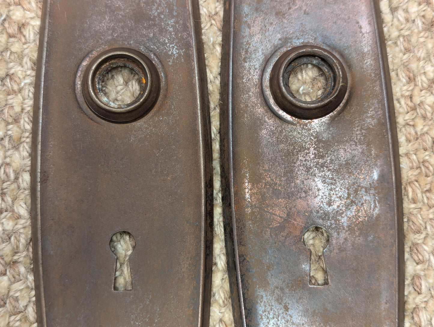 2 1/2" x 7 3/4" Pair Of Antique Steel Door Knob Plates