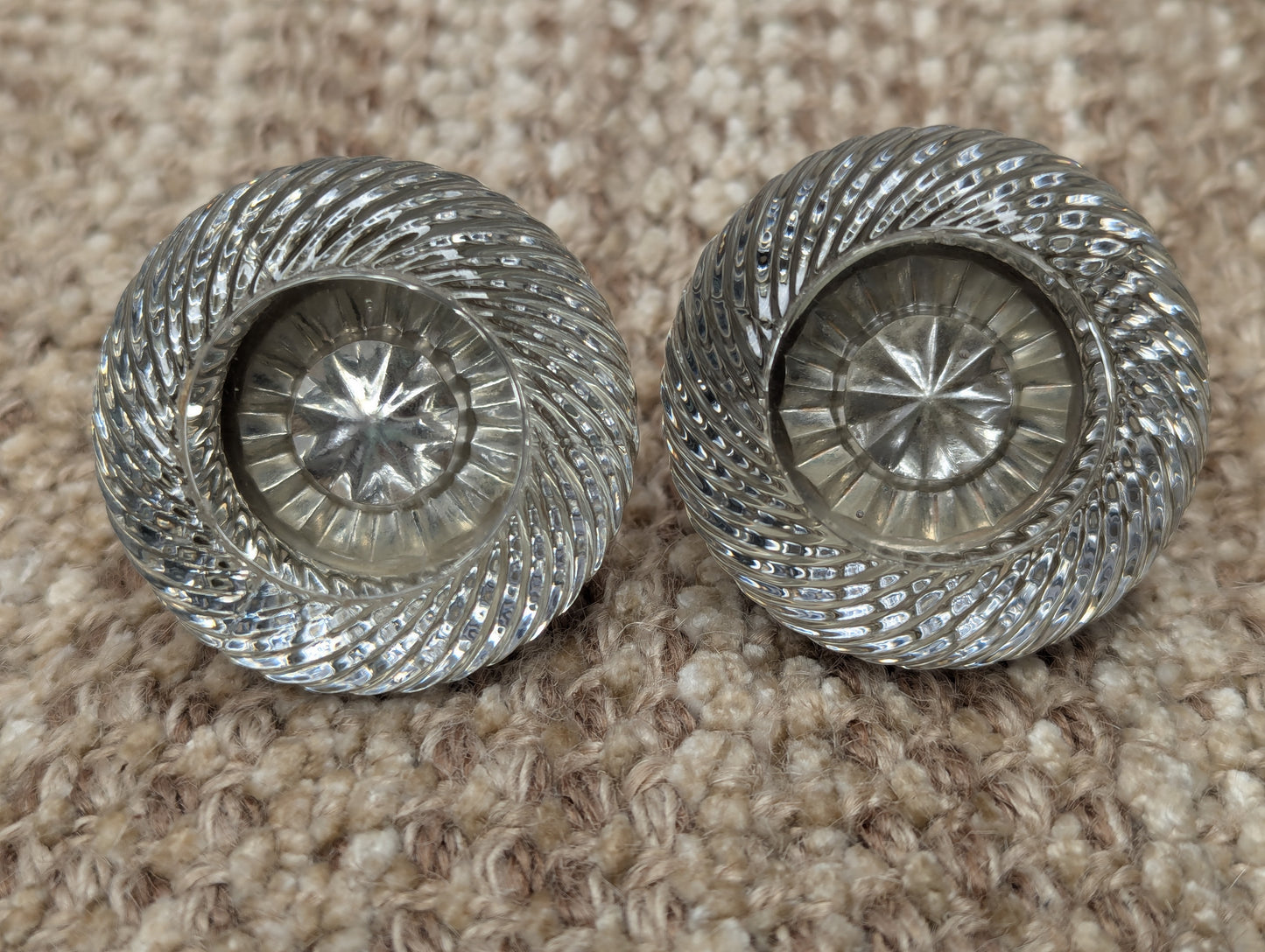 Antique Spiral Glass Door Knobs & Brass Rosettes