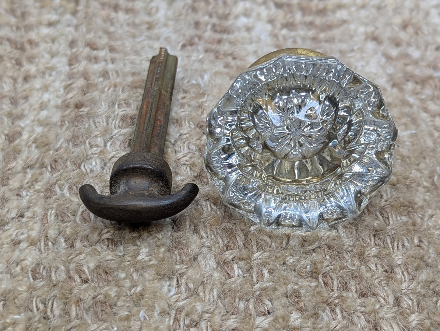 2" Antique Glass Door Knob With Thumb Turn