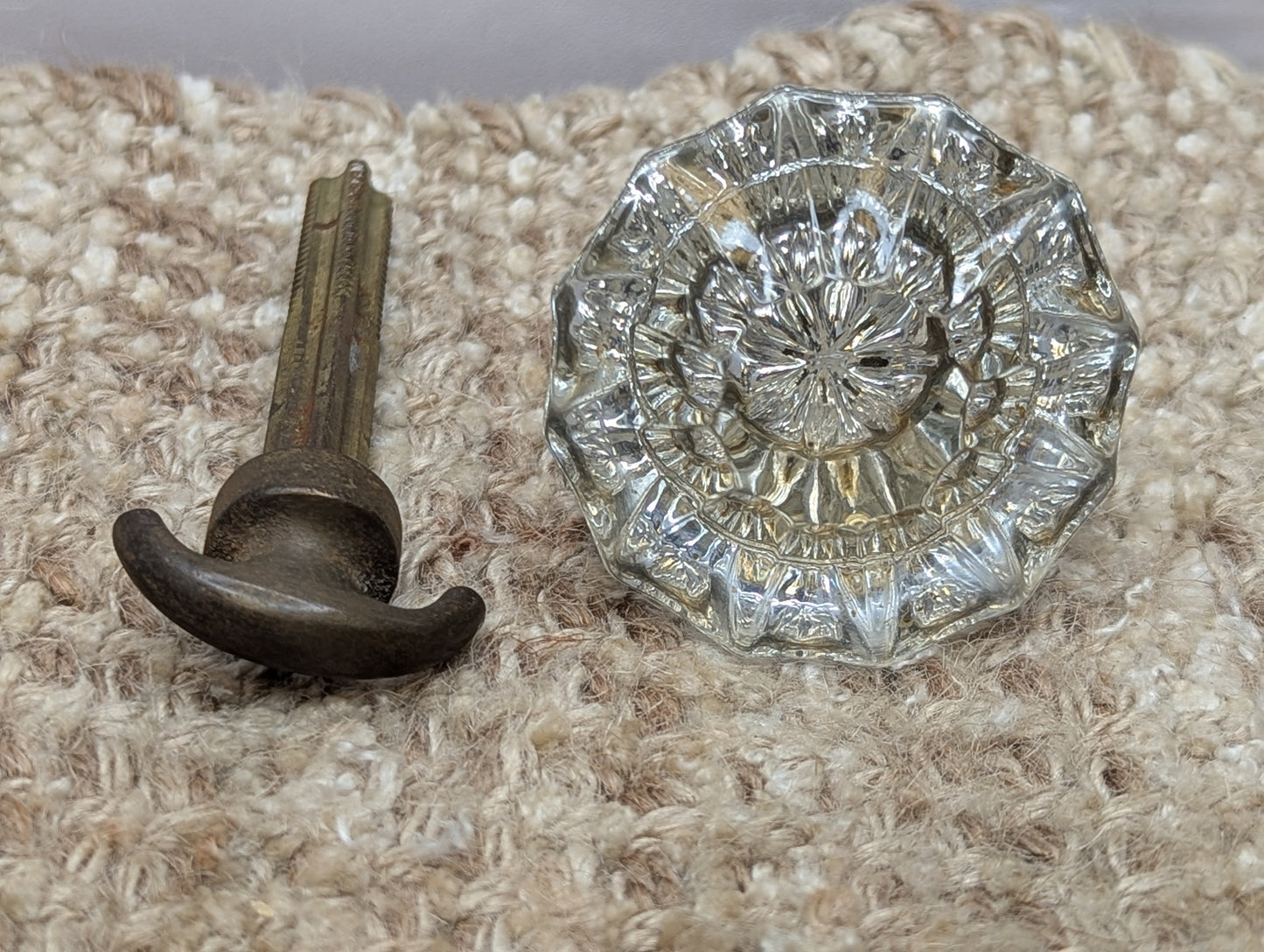 2" Antique Glass Door Knob With Thumb Turn