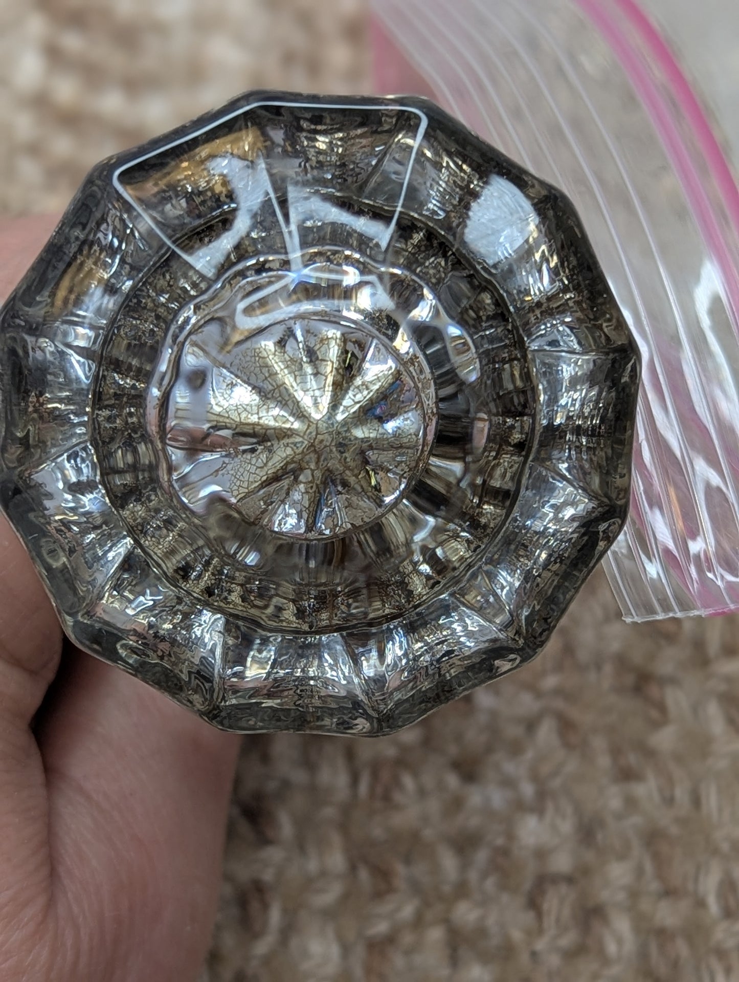 2" Antique Glass Door Knob With Thumb Turn