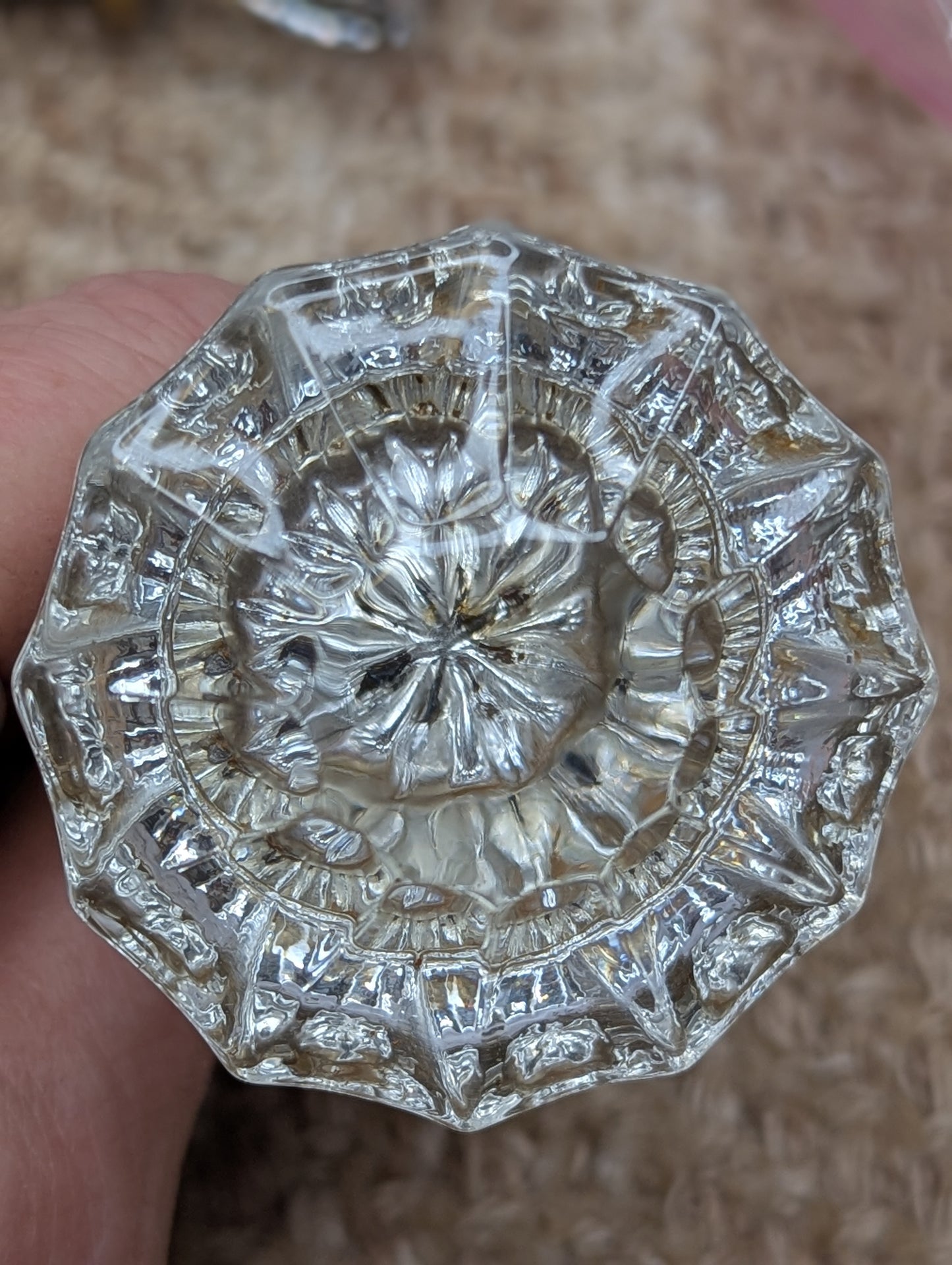 2" Antique Glass Door Knob With Thumb Turn