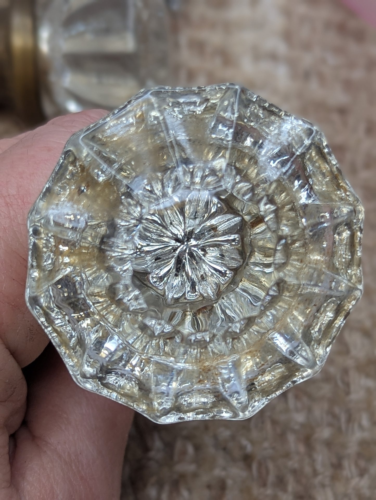 2" Antique Glass Door Knob With Thumb Turn