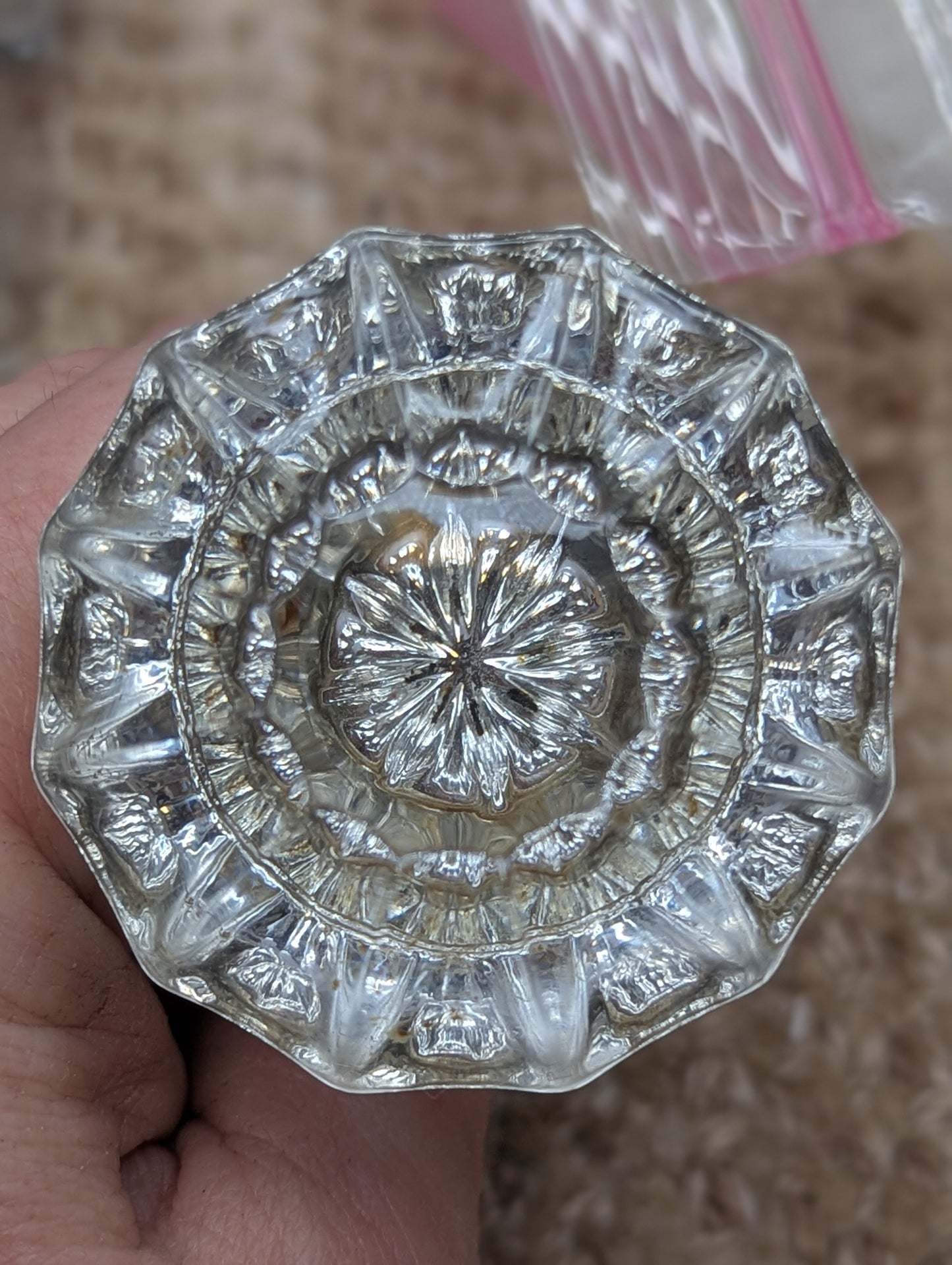 2" Antique Glass Door Knob With Thumb Turn