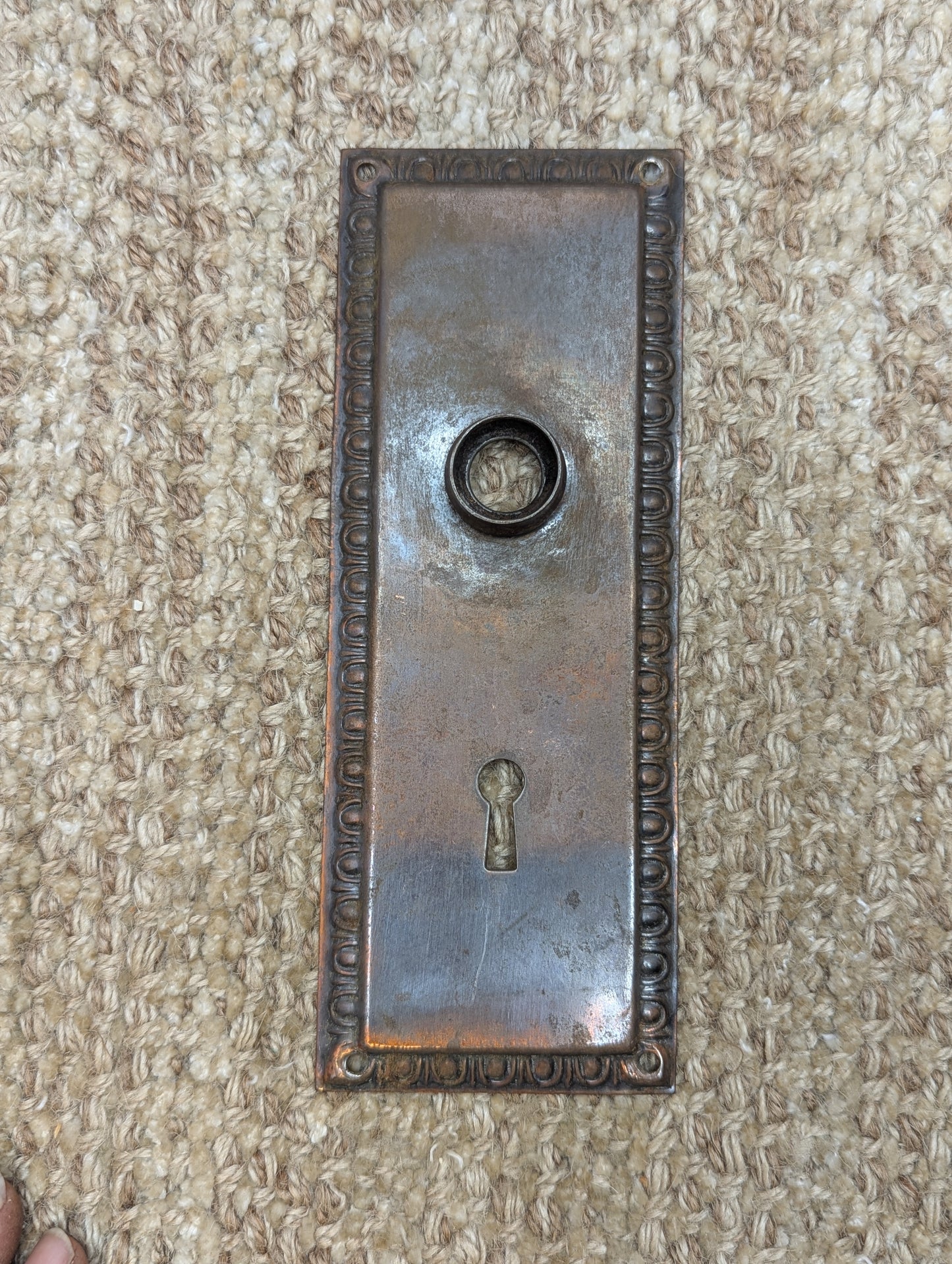 2 5/8" x 7" Antique Stamped Steel Door Knob Plate