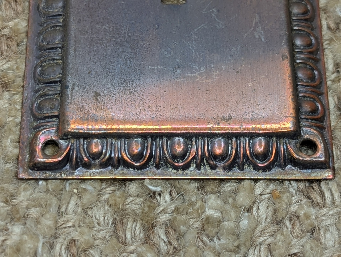 2 5/8" x 7" Antique Stamped Steel Door Knob Plate