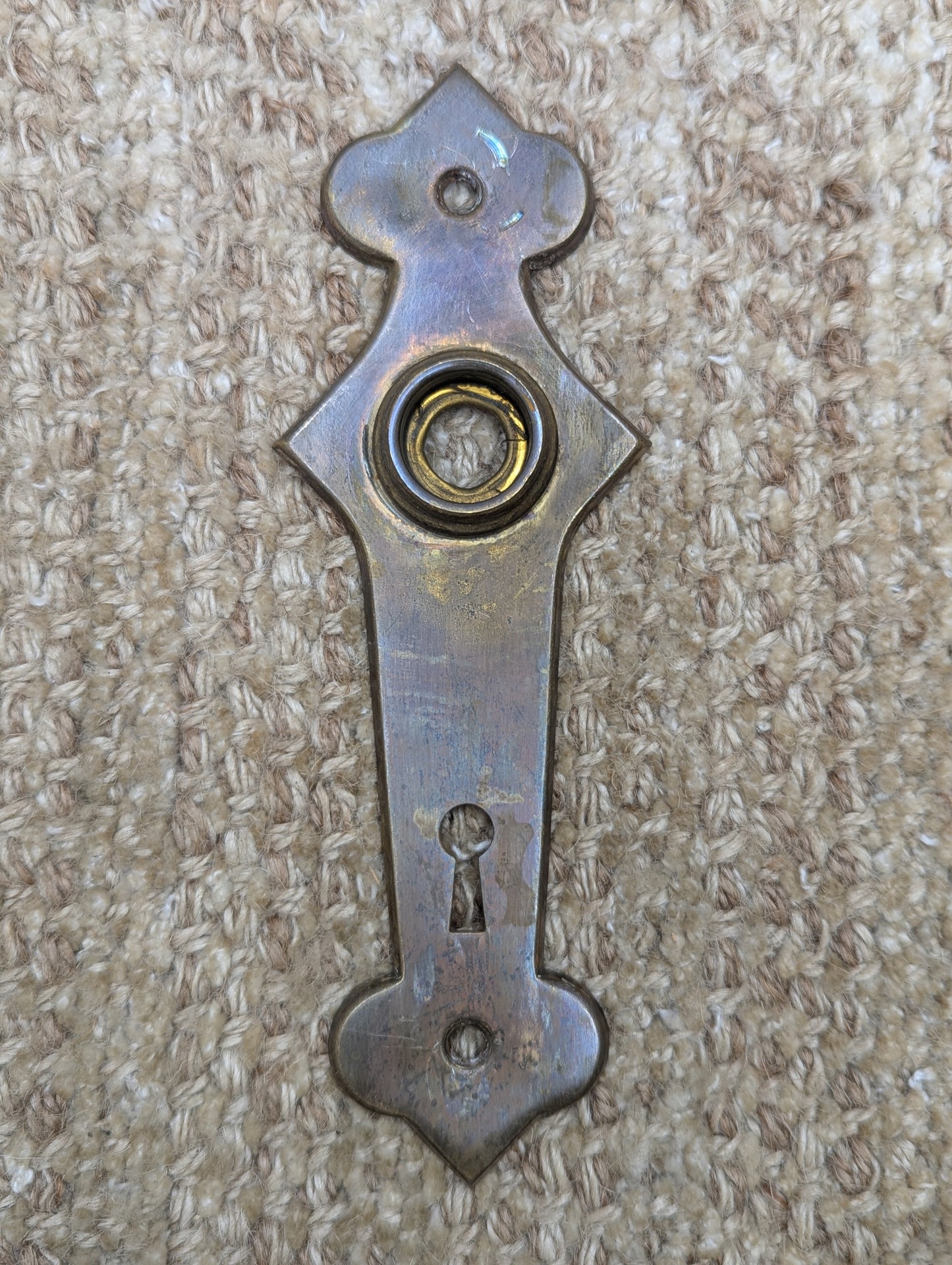 2 1/4" x 6 1/2" Antique Stamped Brass Door Knob Plate
