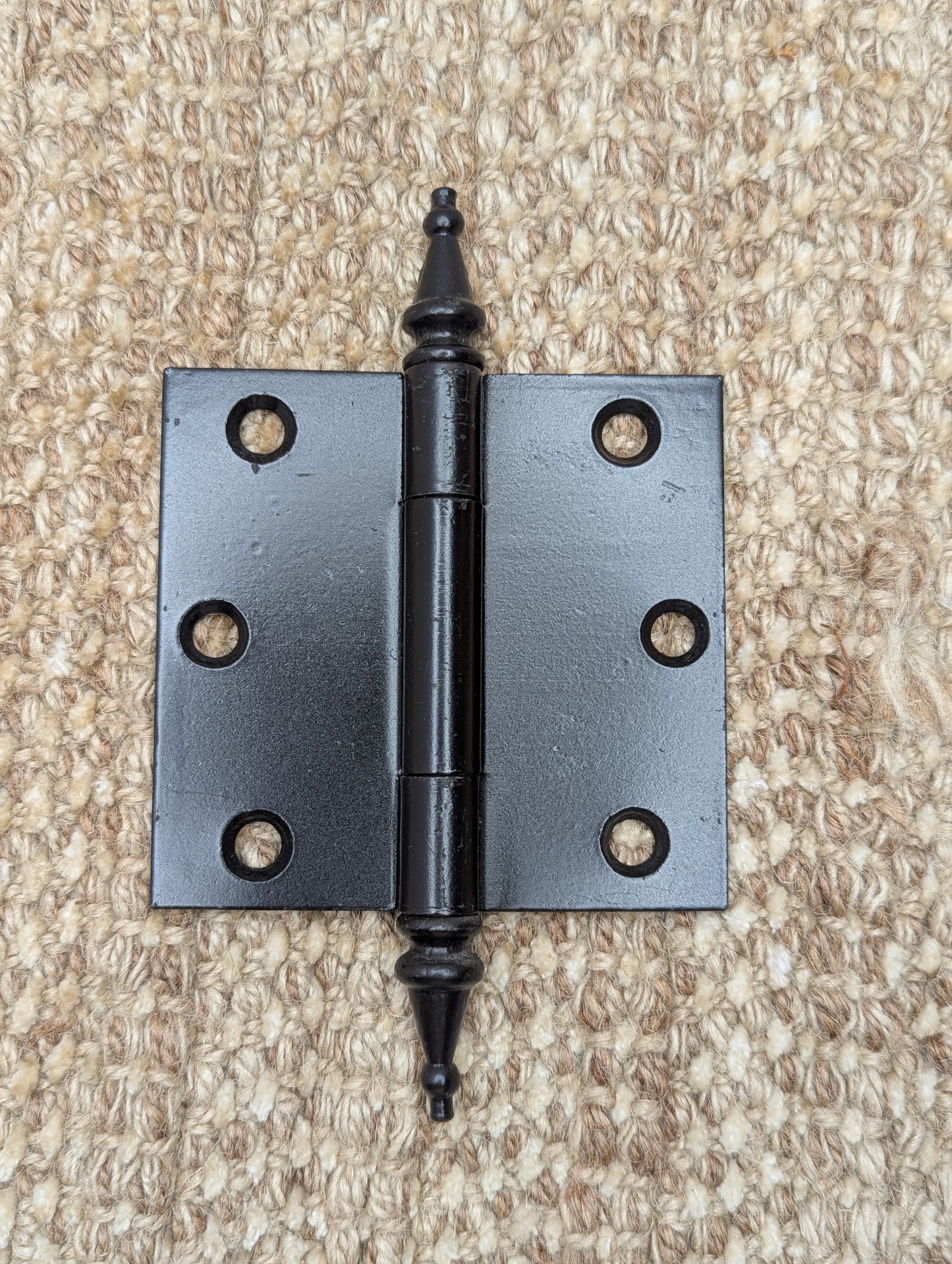 3 9/16" x 3 3/8" Antique Cast Iron With Brass Steeple Tip Hinge
