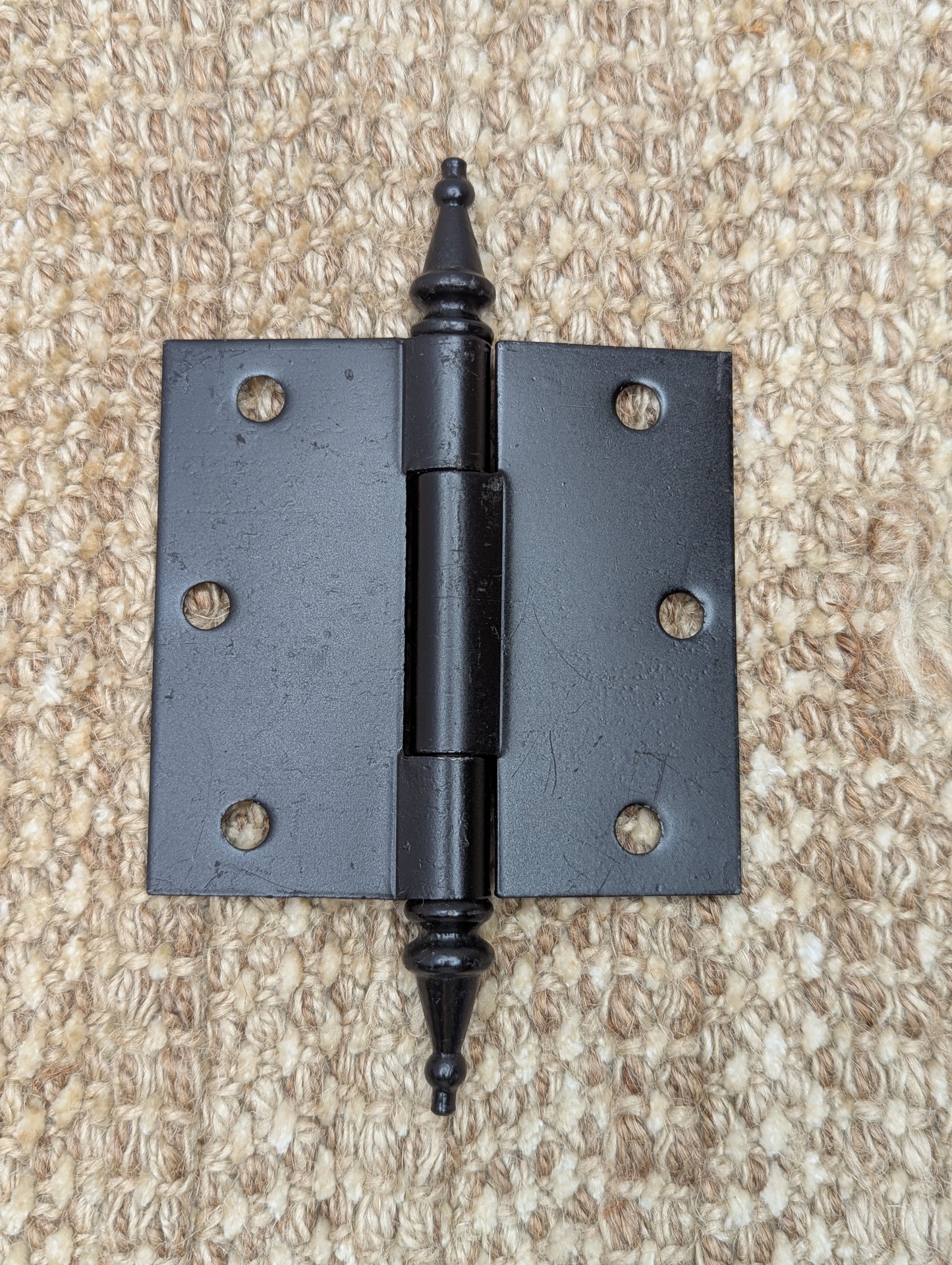 3 9/16" x 3 3/8" Antique Cast Iron With Brass Steeple Tip Hinge