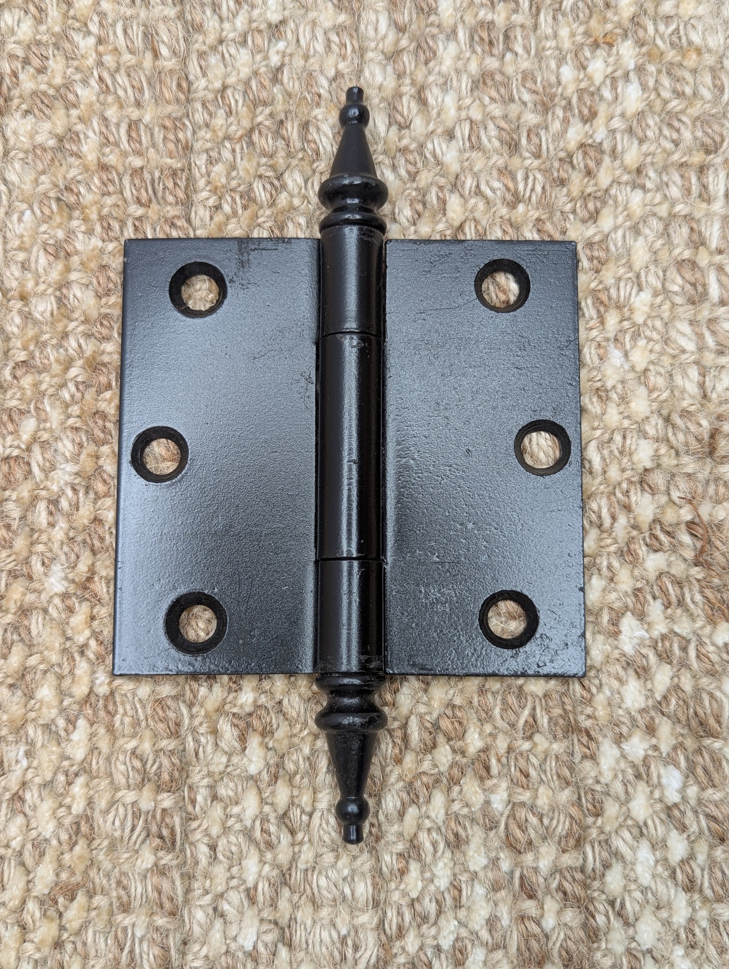 3 9/16" x 3 3/8" Antique Cast Iron With Brass Steeple Tip Hinge