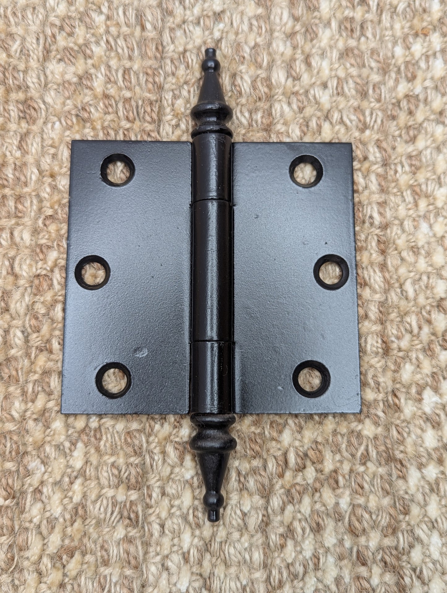 3 9/16" x 3 3/8" Antique Cast Iron With Brass Steeple Tip Hinge