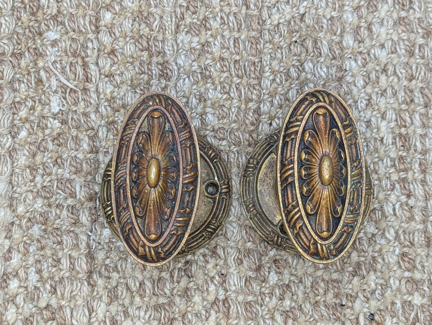 Antique Yale Cast Brass Oval Door Knob Set With Rosettes Circa 1899