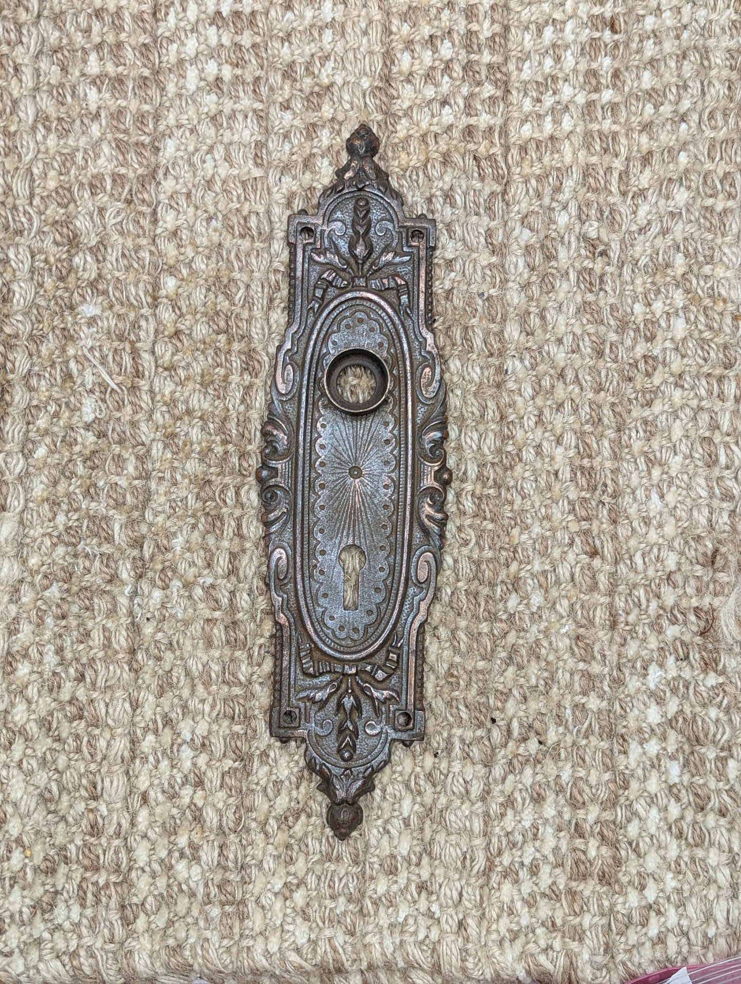 2 3/8" x 8 3/4" Antique Cast Iron Door Knob Plate Hardware #7858 1/2