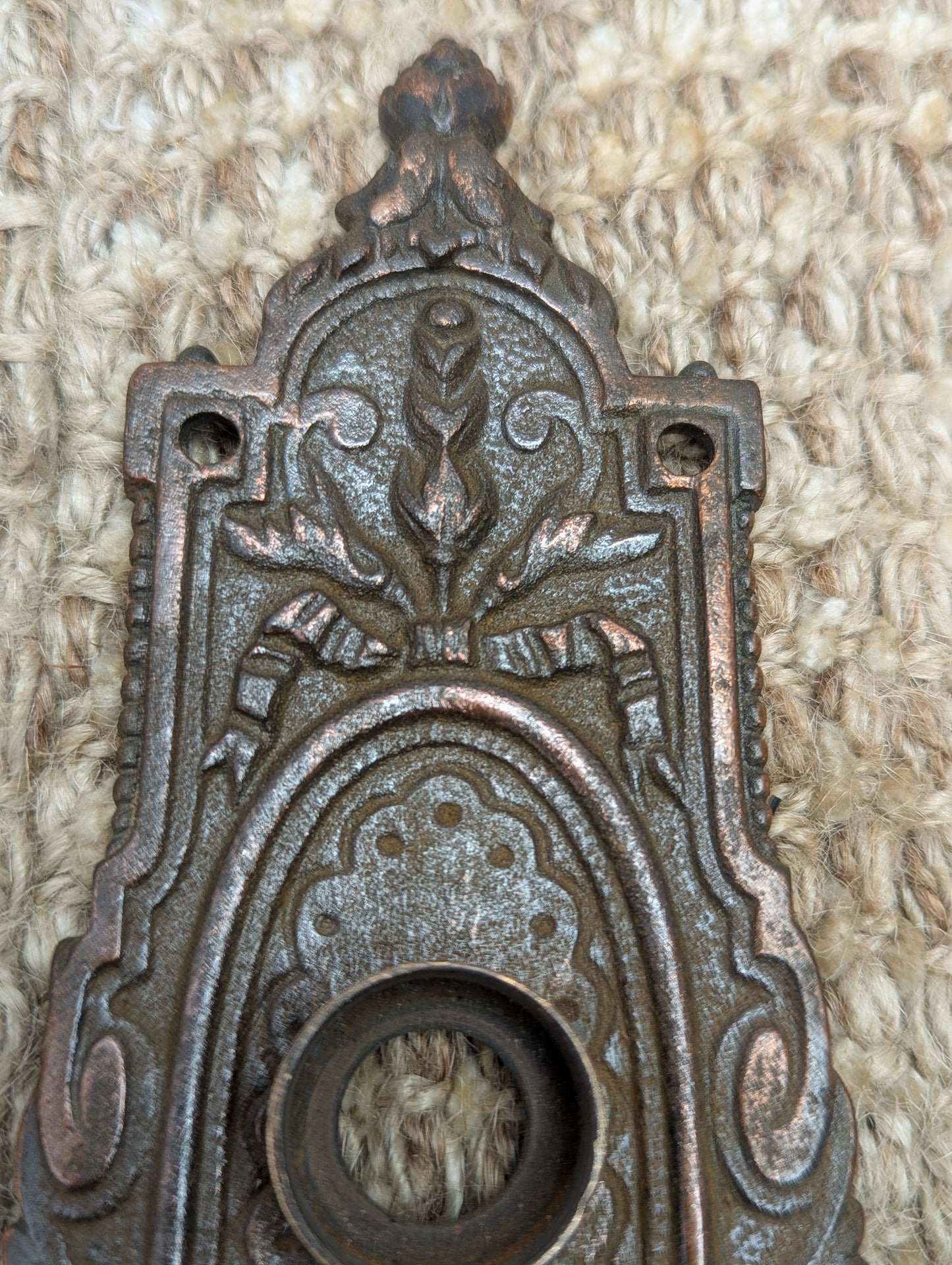2 3/8" x 8 3/4" Antique Cast Iron Door Knob Plate Hardware #7858 1/2