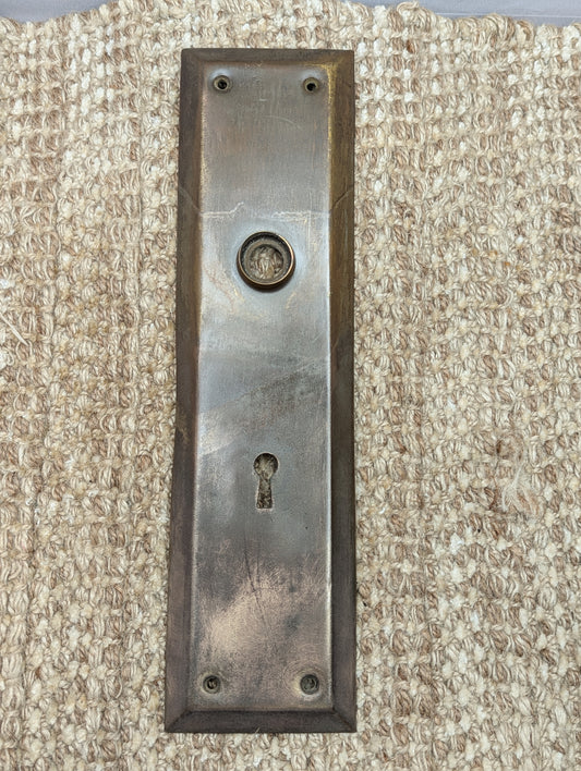 2 3/4" x 10 7/16" Antique Stamped Brass Door Knob Plate