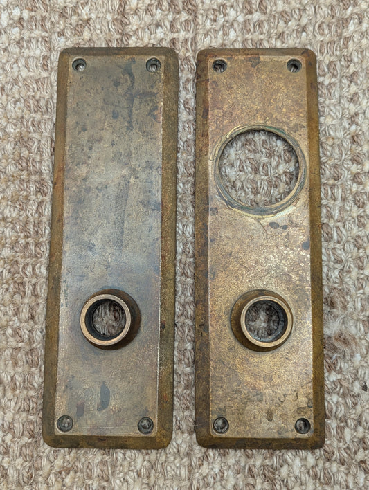 2 1/2" x 8" Pair Of Antique Corbin Cast Brass Door Knob Plates #74030