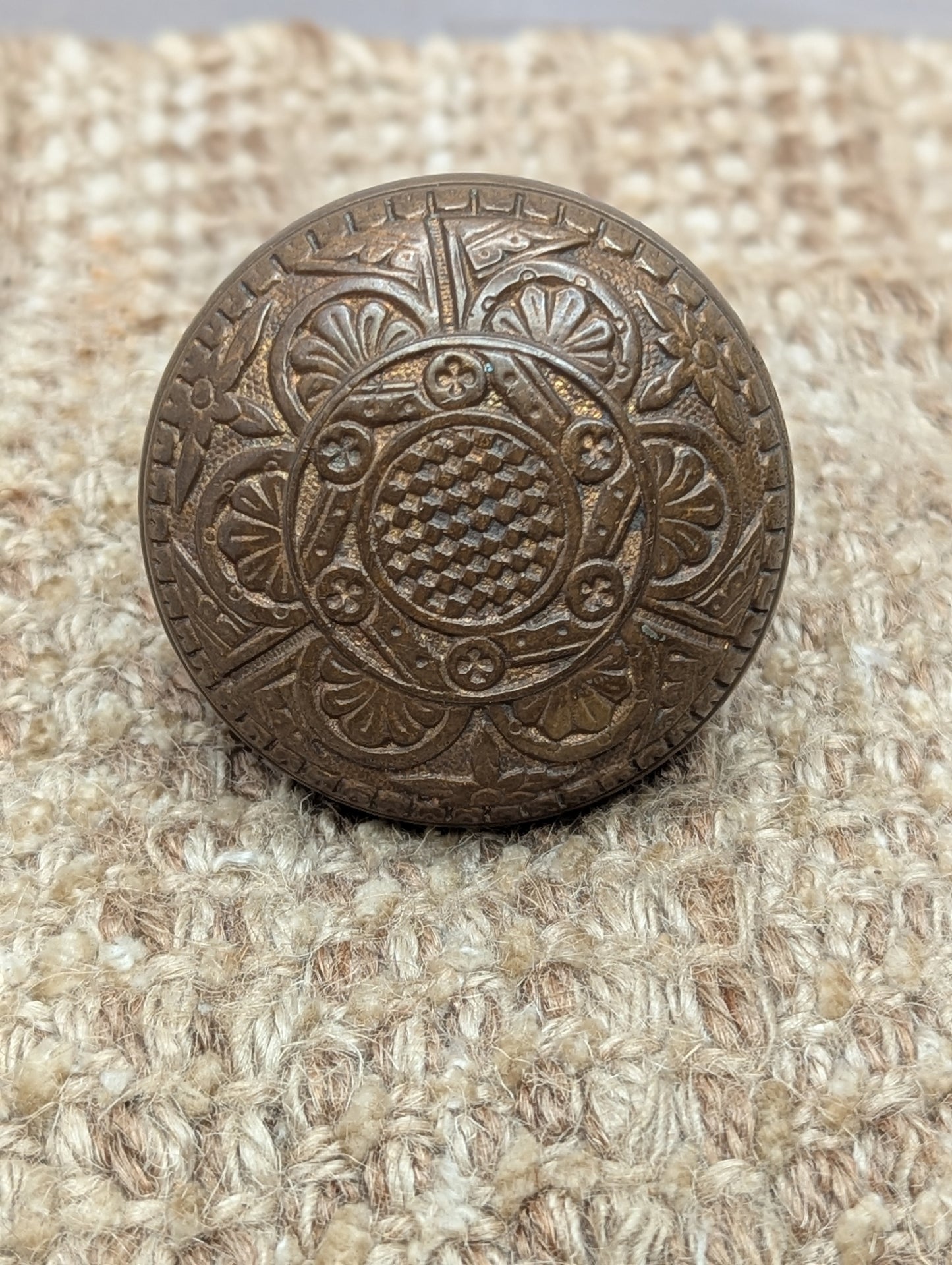2 1/4" Antique Norwich Decorative Brass Door Knob Circa 1888
