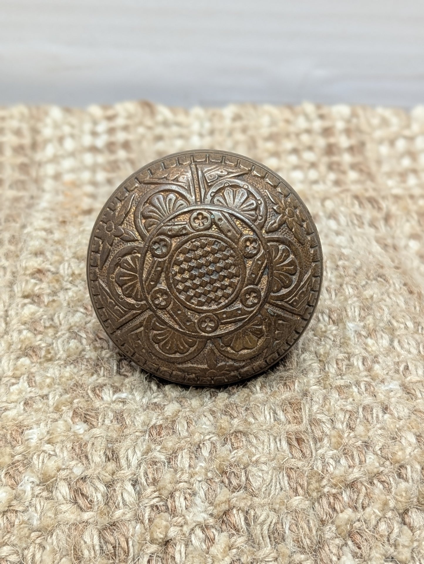 2 1/4" Antique Norwich Decorative Brass Door Knob Circa 1888