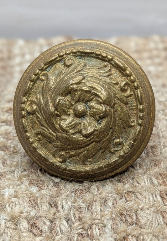 2 1/4" Antique Barrows Arcola Decorative Brass Door Knob Circa 1900